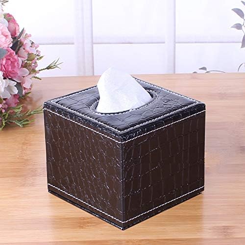 Cq acrylic Rectangular PU Leather Tissue Box Cover Holder,Modern Square Facial Tissue Holder Case Dispenser for Home and Car Decoration,Black