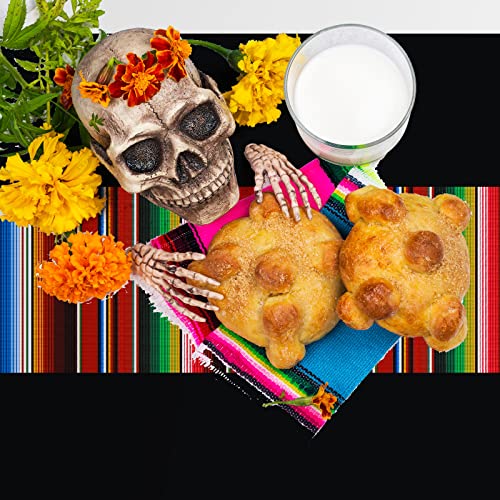 Oudain 3 Pcs Fiesta Tablecloth 108 x 54 Inch Plastic Tablecover Waterproof Mexican Tablecloth Mexican Striped Table Cover for Taco Night Festive Fiesta Wedding (Black)