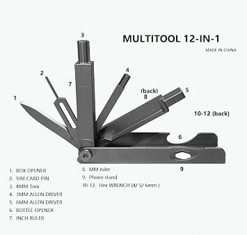Portable Multi-Tool 12-in-1, Folding Design, M4-M6 Hex Keys, Compact Maintenance Tool for daily use