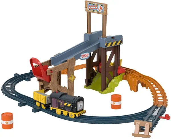 Thomas & Friends Motorized Toy Train Set Diesel’s Lift & Load Construction with Track & Cargo for Preschool Kids Ages 3+ Years