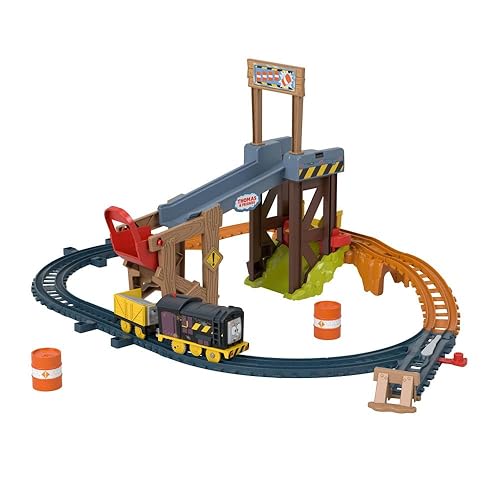 Thomas & Friends Motorized Toy Train Set Diesel’s Lift & Load Construction with Track & Cargo for Preschool Kids Ages 3+ Years