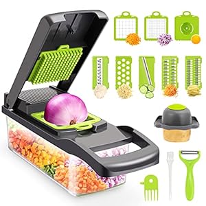 Vegetable Chopper,Senbowe Multifunctional 13-in-1 Food Choppers Onion Chopper Vegetable Slicer Cutter Dicer Veggie chopper with 8 Blades,Colander Basket,Container for Salad Potato Carrot Garlic