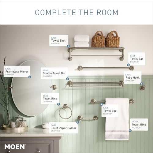 Image of Moen DN6824BN Sage 24-Inch Wall Mount Bathroom Single Bar Towel Bar, Brushed Nickel