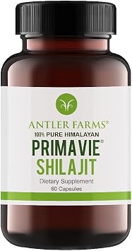 Antler Farms - 100% Pure PrimaVie Shilajit for Men Extract, 60 Capsules, 250mg Standardized to 50% Fulvic Acid, Wild Harvested Resin from the Himalayas, Powerful Adaptogenic Supplement