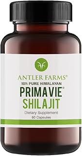 Antler Farms - 100% Pure PrimaVie Shilajit for Men Extract, 60 Capsules, 250mg – Standardized to 50% Fulvic Acid, Wild Harvested Resin from The Himalayas, Powerful Adaptogenic Supplement