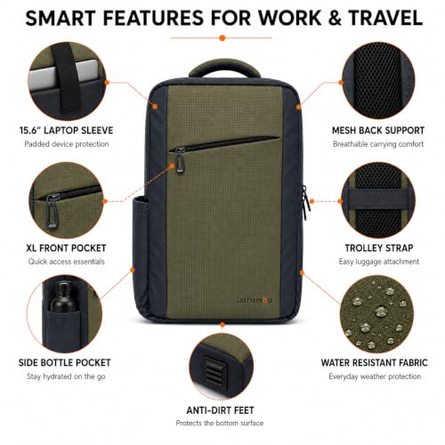 Image of CARAMBA CARRYMATE 26.5L Overnighter Laptop Backpack | Water Resistant Travel Bag with 15.6 inch Padded Laptop Sleeve, Trolley Strap & Dual Compartments for Office, Business, College Men & Women