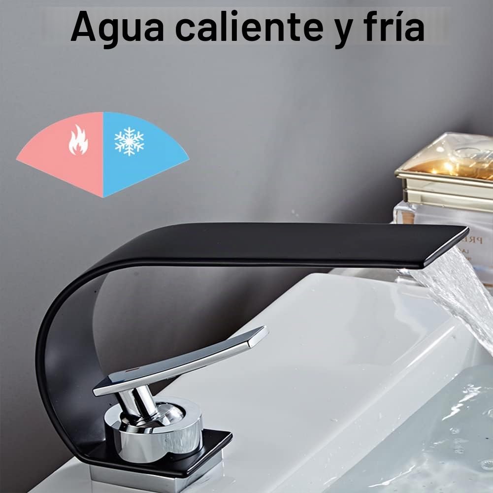 Cascada Grifo De Baño Grifo De Lavabo Estilo De Moderno Latón Monomando Mezclador Baño Agua Fria Y Caliente Disponible, Grifo De Cuenca, Negro