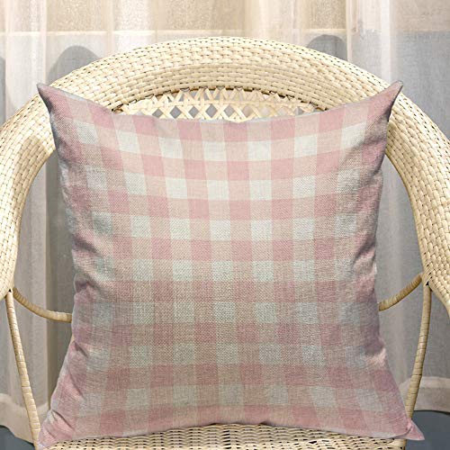 Mugod Buffalo Check Pillow Cover Plaid Gingham Checkered Pattern Pastel Pink And White Decorative Throw Pillow Cases Cotton Linen Indoor Square Cushion Covers 18X18 Inch For Home Sofa Couch #TOP3