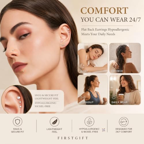 FIRSTGIFT Gold Silver Flat Back Stud Earrings for Women 16G 18G - image 3