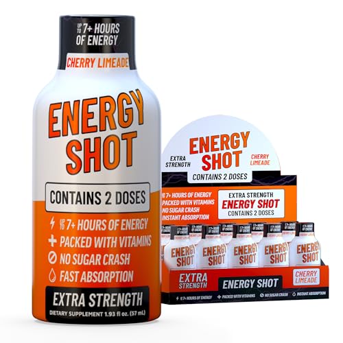 Image of Cherry Limeade Extra Strength Energy Shot 10 pk - 260mg Natural Caffeine B12 B6 - Energy & Focus Support - 2 Servings Sugar Free Zero Calorie Green Tea B-Vitamins Electrolytes Vegan - 1.93 fl oz