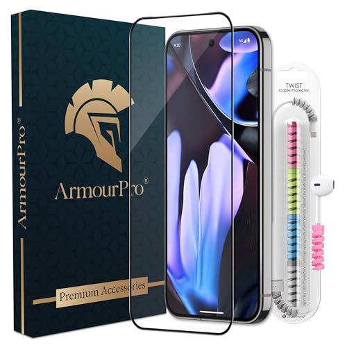 Image of ArmourPro Military-Grade Tempered Glass for Google Pixel 9 Pro - 9H Anti Scratch, Edge-to-Edge Coverage, HD Clarity, Smooth Touch, Case Friendly, Easy Installation Kit with Cable Protector