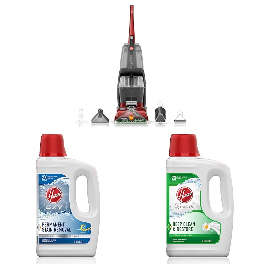 Hoover Power Scrub Deluxe Carpet Cleaner Machine Red 27 Oxy Deep Cleaning Carpet Shampoo White Renewal Deep Cleaning