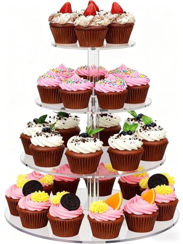 4 Tier Cupcake Stand Premium Cake Dessert Display Holder Reusable Acrylic Cupcake Tower Display Candy Bar Wedding Birthday Baby Shower Party Events