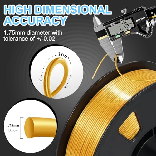 Image of LOVOON Silk Gold PLA Filament 1KG, Neatly Wound 1.75mm 3D Printer Filament Dimensional Accuracy + /- 0.02mm, 1kg Carboard Spool (2.2lbs) Fits for Most FDM 3D Printers