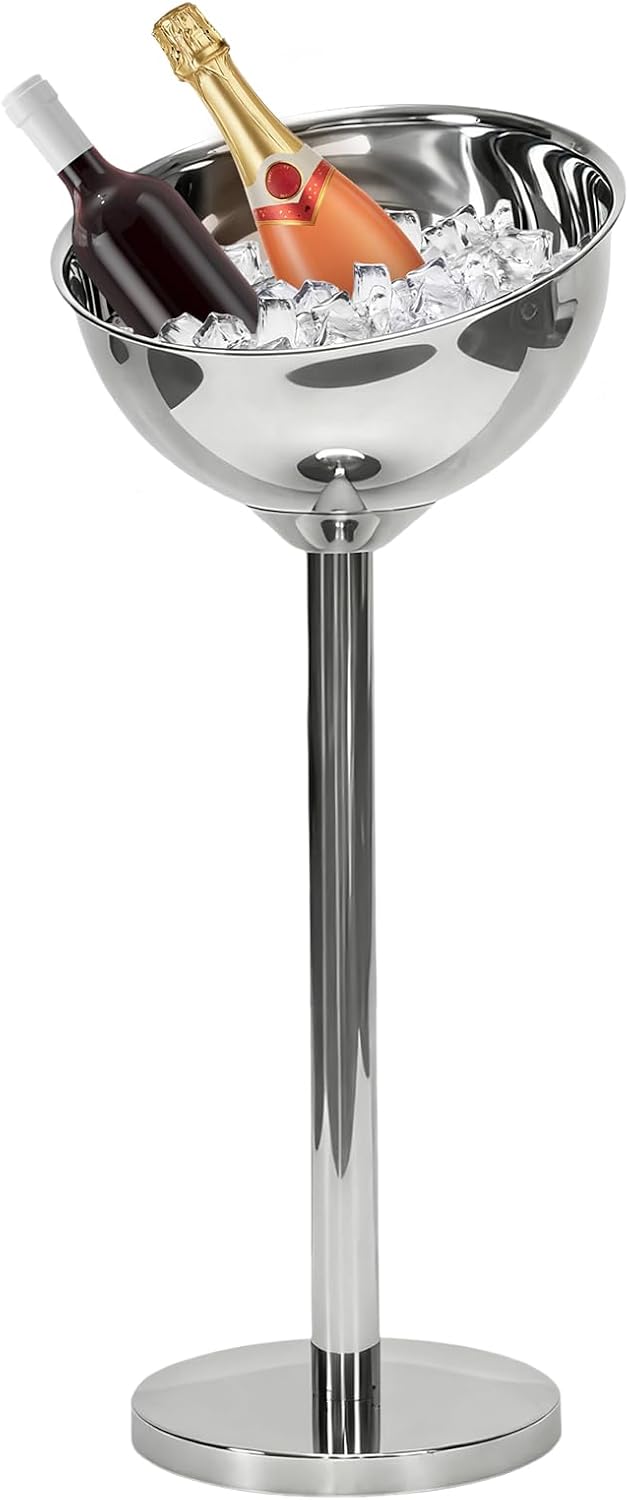 Generic 12L Ice Bucket with Stand Stainless Steel Champagne Bucket Ice Cube Container for Wedding KTV Club BBQ Party Home Outdoor
