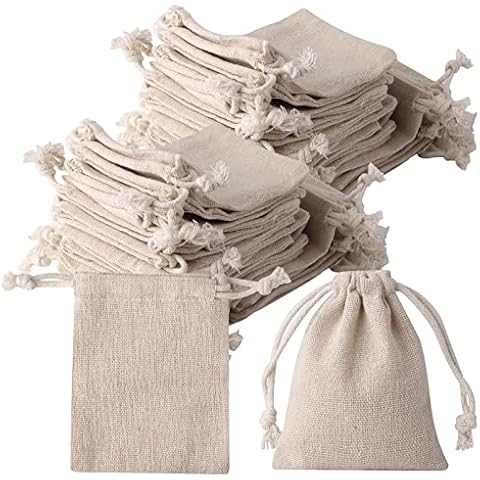 erduoduo Pack of 50 Small Burlap Bags With Drawstring,3x4inch Gift Little Burlap Drawstring Bags,Reusable Small Sachet Bags,Tea Bag Cover