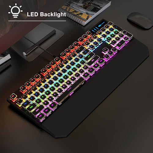 Image of MageGee Typewriter Mechanical Gaming Keyboard, Retro Punk Square Keycap with RGB Rainbow Backlit USB Wired Keyboards for Game and Office, for Windows Laptop PC Mac - Blue Switches /Black