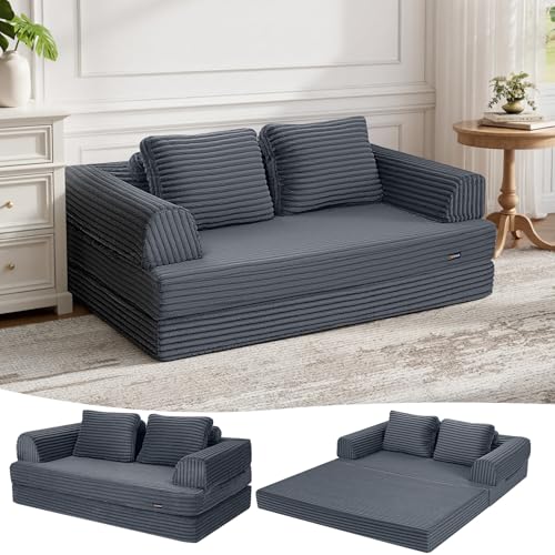 Image of COMAX Futon Sofa Bed, Convertible Sofa Bed, Folding Boneless Couches | Low-Profile Boneless Couch for Living Room, 11.8 inch H Low Seat Small 59 inch Foldable Floor Sleeper Mattress Lounge Space‑Saving