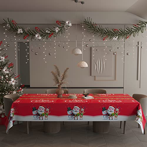 Fibevon Christmas Tablecloths, 2-Pack Rectangular Disposable New Year Tablecloth 54 by 110 inch Premium Table Covers with Elk Snowman and Santa Claus Plastic Tablecloth for Happy New Year Decor – Image 8
