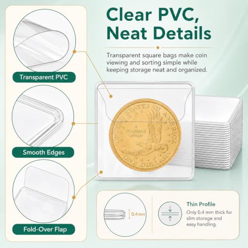 Fundas para Monedas Acrux7 400 unidades 2.2 x 2.2 pulg. miniatura 3