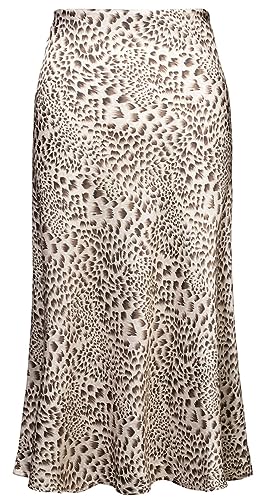 Soowalaoo Womens Leopard Print Skirt Midi Long Length Silk Satin