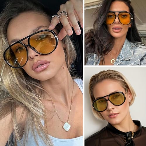 Trendy Retro Aviator Sunglasses with Side Shields for Women Men Oversized Plastic Round Large Vintage Shades2