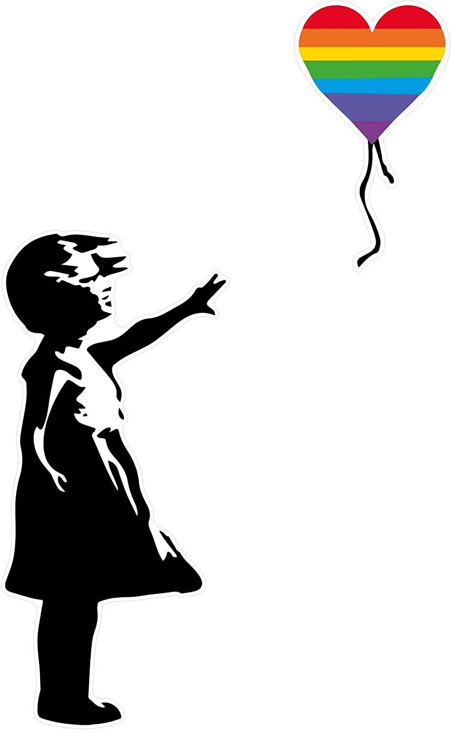 Stickers Illustrating Banksy Girl with Rainbow Balloon in Support of Hope for All Nurses and keyworkers (Window)