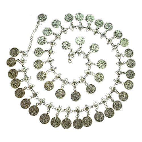 Hrph Neues Silber überzogenes Metall baumeln Hippie Blume türkischen Bohemian Shimmy Gürtel Tanz-Körper-Kette Münze Bauch