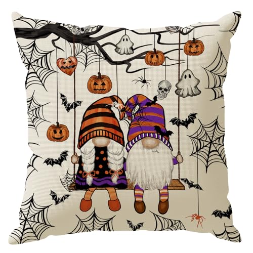 ZAEW Gnome Ghost Bat Halloween Throw Pillow Covers Home Decor 16x16In