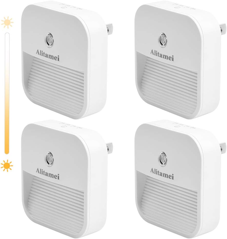 Dimmable LED Night Light Plug-in Night Light Smart Dusk-to-Dawn Sensor for Bedroom, Bathroom, Kitchen, Hallway, Stairs, Warm White (4 Pack)