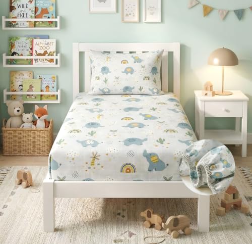Image of VAS COLLECTIONS Single Bed Fitted Bedsheet 36x72+8 Inches with 1 Pillow Cover | 180 TC Microfiber Elastic Bed Sheet | Soft Breathable Cute Printed Design for Kids & Couples (Kid Elephant Print)