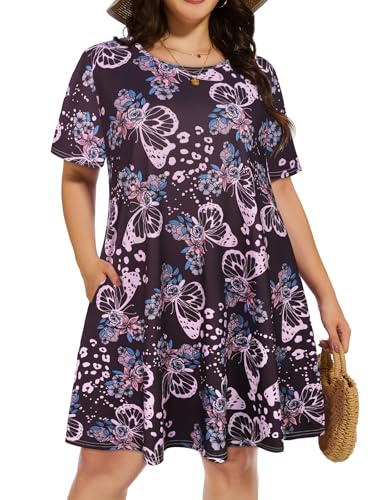Image of elescat Plus Size Summer Dresses for Women Casual Short Sleeve Pockets Loose Oversized T Shirt Sundress 2026