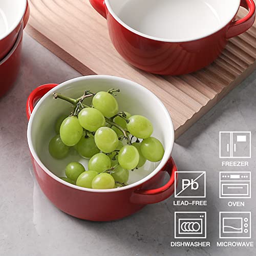 Sweejar Porcelain Soup Bowls With Handles, 28Oz Substantial Crocks For Soup, Oatmeal, Ramen, Functional And Stackable Set Of 4, Dishwasher And Microwave Safe (Red) #TOP1