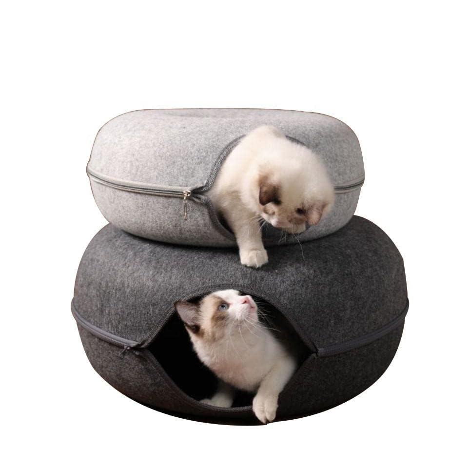 Tunnel De Jeu Pour Chat à 3 Ouvertures Avec Tapis - Niche Douillette Pour Chaton, Lapin - Décoration Maison Salon Chambre