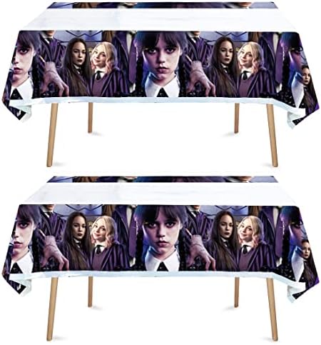LEOWEST 2pcs Wednesday Addams Tablecloth Table Cover, for Wednesday Addams Theme Birthday Party Supplies Decorations (2)