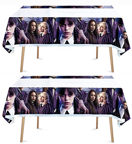 Leowest 2Pcs Wednesday Addams Tablecloth Table Cover, For Wednesday Addams Theme Birthday Party Supplies Decorations (2) #TOP1