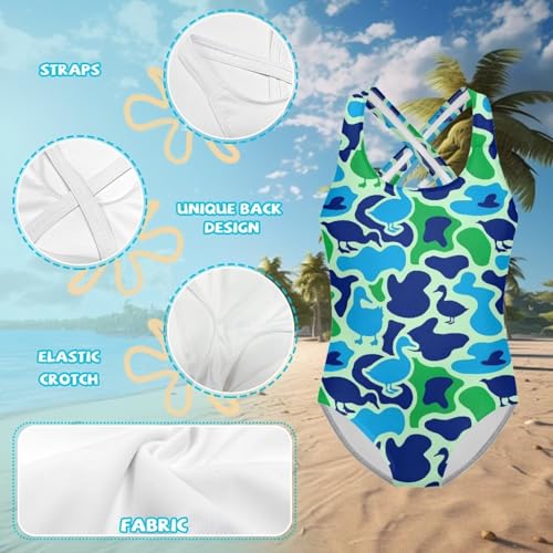 Image of Xpyiqun Swimsuit for Girls One Piece Bathing Suits Size 5-14 Sleeveless Swimwear Cross Shoulder Strap Swimming Wear