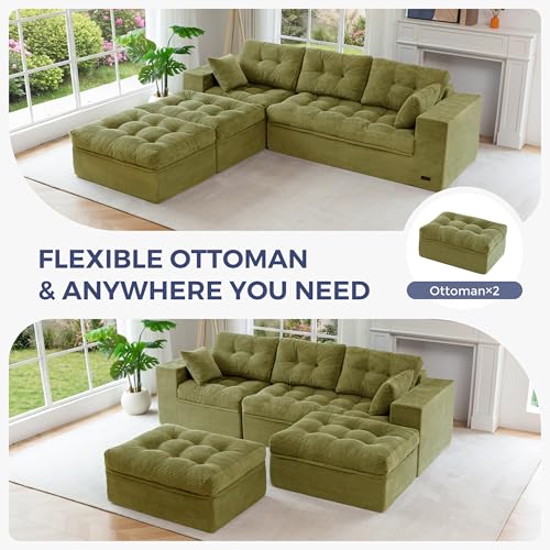 Image of MAXYOYO 104 inch U Shaped Modular Sectional Sofa with 2 Ottomans, Cloud Boneless Couch with Layered Cushion, Flexible Module Combination Sofa for Living Room, No Assembly Required, Green