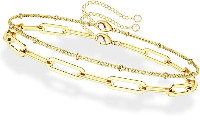 Dainty Gold Bracelets for Women, 14K Gold Filled Adjustable Layered Bracelet Cute Evil Eye Oval Chain Pearl Bar Turtle Gold Bracelets for Women Jewelry