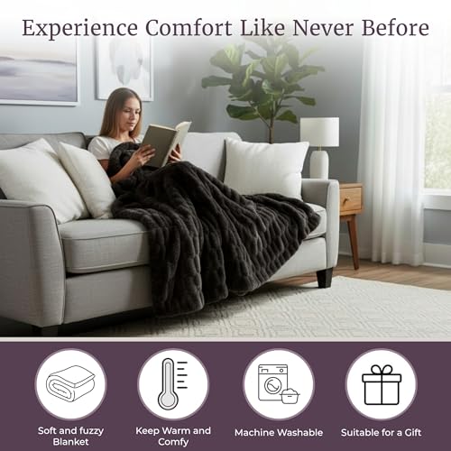 Image of Lavish Home Jacquard Faux Fur Throw 60 x80 Black