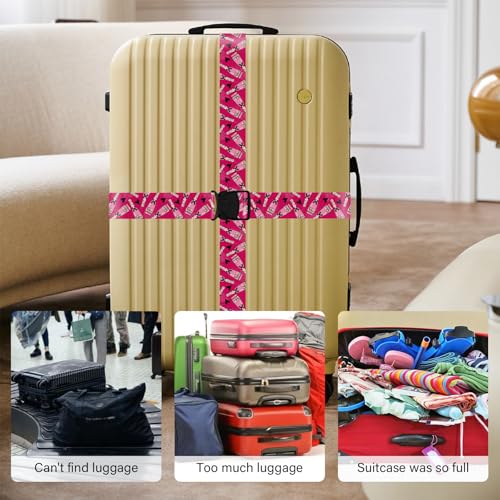 Image of 2 Pack Luggage Straps for Suitcases, Adjustable Travel Belt with Double Lock and Quick Release Buckle, Heavy Duty Nylon Bag Packing Strap, Bright Identifiers Business Travel Accessories-Pink Bottles