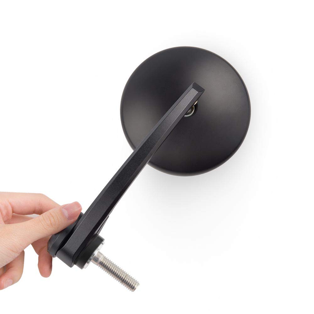 KiWAV Eclipse Black Motorcycle Bar End Mirrors Forged CNC Aluminum Convex Lens M12 bolt-on fitting