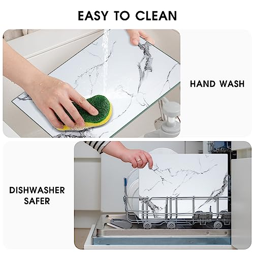 Jambalay 2 Pcs Tempered Glass Cutting Board For Kitchen 12 X 16", Marble Pattern Cutting Board, Chopping Board With Rubber Feet, Heat Resistant, Shatter Resistant, Dishwasher Safe, White And Clear #TOP1