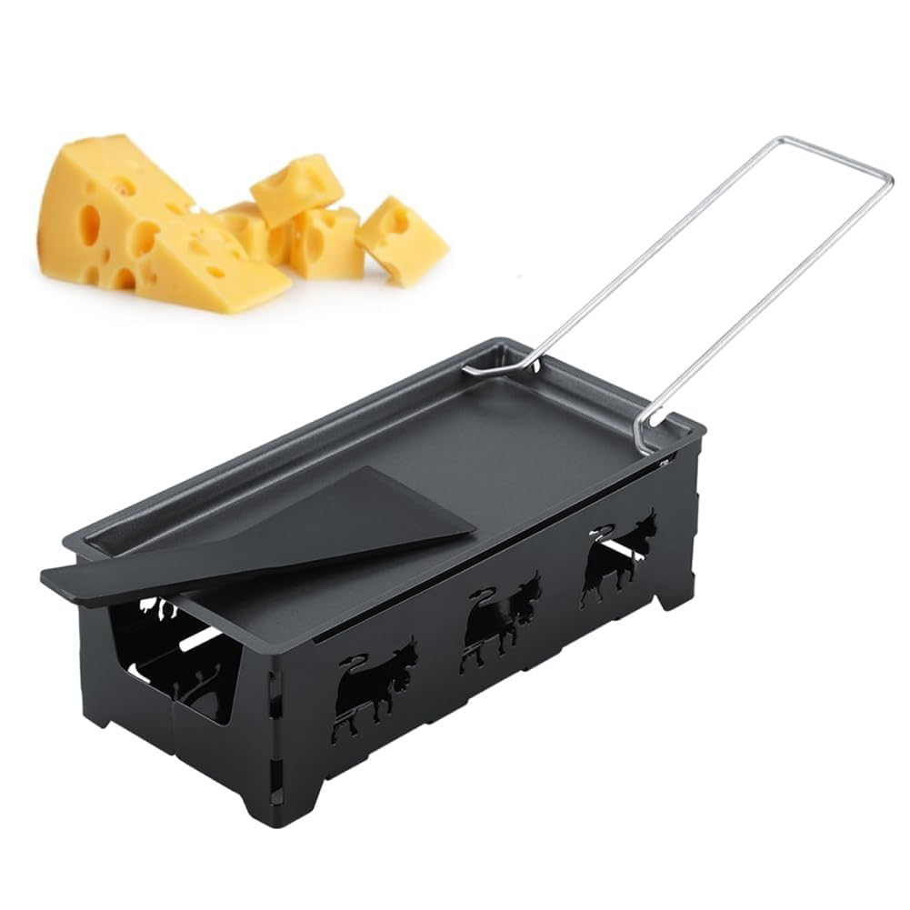 TERRIFI Cheese Raclette, Cheese Melter Raclette Grill, Portable Non-Stick Candlelight Raclette Pan, with Spatula and Foldable Handle, Barbecue Home Kitchen Grilling Tool, for Home Kitchen