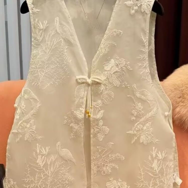 Traje de verano para mujer estilo chino: conjunto chaleco sin mangas organza 4