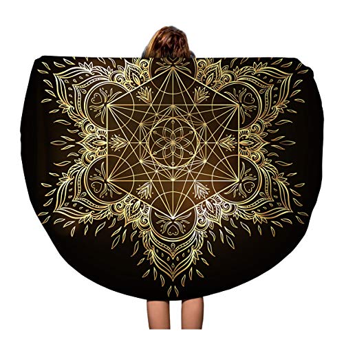 60 Inches Round Beach Towel Blanket Mandala Round Pattern Geometry Metatron Cube Powerful Symbol Travel Circle Circular Towels Mat Tapestry Beach Throw