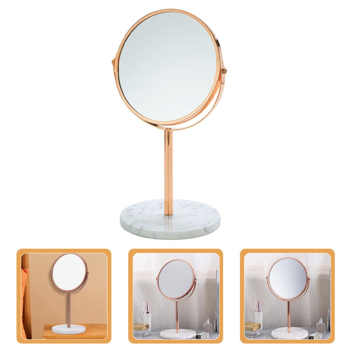 HEMOTON Espejo de Maquillaje Marco de Mármol y Metal, Reflejo Claro de Mesa Giratorio Aumento 2X Adecuado para Tocador y Maquillaje Diario