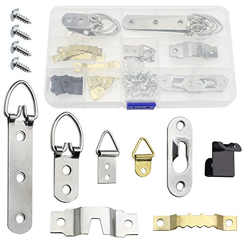 NewZC Ensemble de Crochet de Suspension en Métal pour Cadre Photo 8 Types de Cintre à Cadre avec Vis dans Une Boîte Suspension Cadre Charge Lourde pour Cadre Photo Peinture Décoration Murale Cover