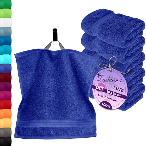 Lashuma® Towel Series – Available in 16 Colours and 6 SizesFace Cloth/Guest Towel/Hand Towel, Bath Towel, Shower Towel/Sauna Towel, 100% Cotton, Royal blue, 6er 30x30 cm