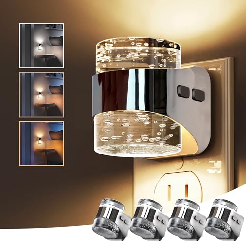 Image of L LOHAS LED 4 Pack 3CCT Night Lights Plug into Wall, 3000K /4000k /5000K Adjustable Color Temperature Night Light,Bubble Nightlight with Dusk to Dawn Sensor for Rooms Bathroom Hallway